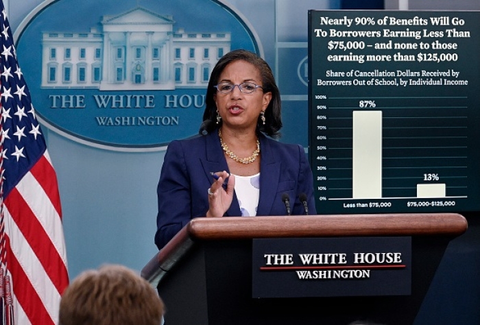 US Domestic Policy Advisor Susan Rice speaks during the daily press briefing at the White House on August 24, 2022. (Photo by OLIVIER DOULIERY/AFP via Getty Images)