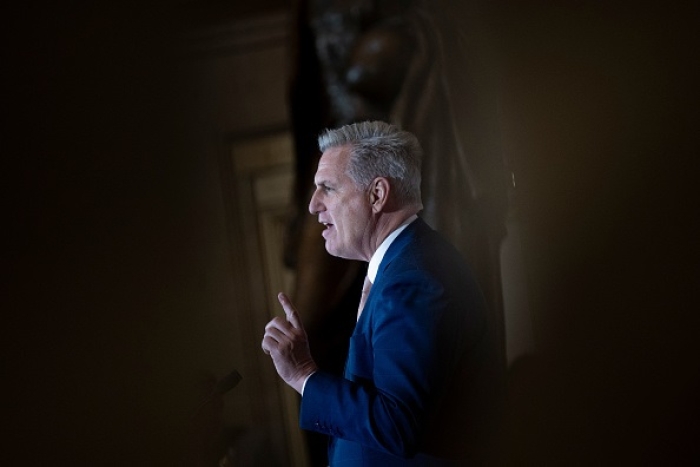 House Minority Leader Kevin McCarthy (R-Calif.) says Democrats have no plan to fix the problems they've created. (Photo by BRENDAN SMIALOWSKI/AFP via Getty Images)