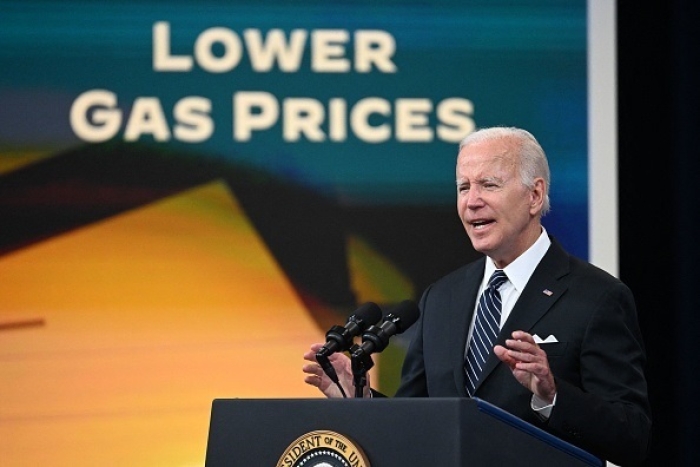 President Biden delivers remarks over the summer on efforts to lower high gas prices. (Photo by Jim Watson / AFP via Getty Images)