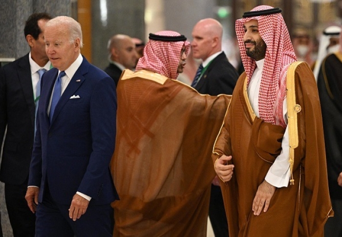 President Joe Biden and Saudi Crown Prince Mohammed bin Salman at the Jeddah Security and Development Summit in Jeddah on July 16, 2022. (Photo by MANDEL NGAN/POOL/AFP via Getty Images)