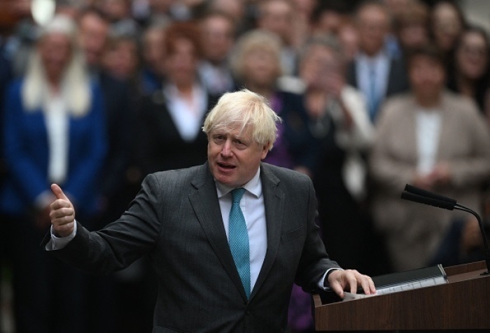 Outgoing Prime Minister Boris Johnson delivers his final speech outside 10 Downing Street on September 6. (Photo by Daniel Leal / AFP via Getty Images)