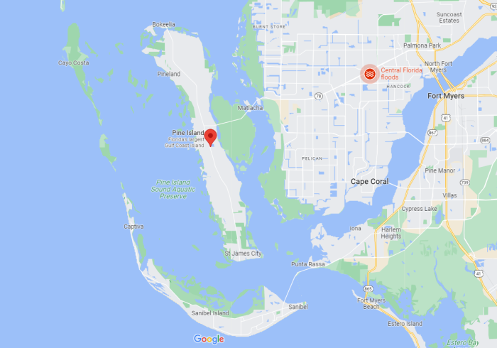 (Google maps showing Florida islands devastated by hurricane)