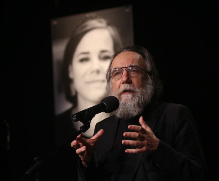  Russian political philosopher and ideologue Alexander Dugin speaks during a memorial ceremony for his daughter Daria Dugin, on August 23, 2022 in Moscow, Russia. (Getty Images)  