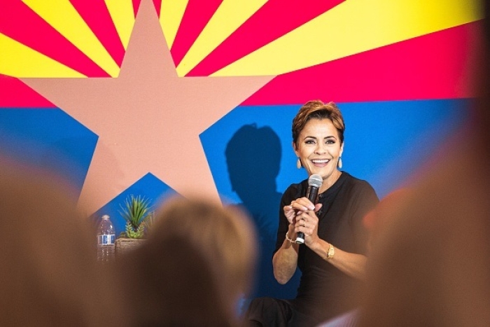 Republican candidate for Governor of Arizona Kari Lake embarks on her Ask Me Anything Tour in Scottsdale, Arizona, on October 25, 2022. (Photo by OLIVIER TOURON/AFP via Getty Images)
