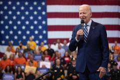 President Joe Biden speaks at Wilkes University in Wilkes-Barre, Pennsylvania, on August 30, 2022. - Biden is speaking on the Safer America Plan, which is intended to reduce gun crime throughout the United States. (Photo by JIM WATSON/AFP via Getty Images)