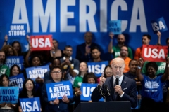 President Joe Biden speaks to supporters at the National Education Association Headquarters about the upcoming midterm elections September 23, 2022, in Washington, DC. (Photo by BRENDAN SMIALOWSKI/AFP via Getty Images)