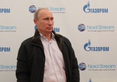 Then-Russian Prime Minister Vladimir Putin attends a launch ceremony of the original Nord Stream gas pipeline, in Vyborg, western Russia, in 2011. (Photo by Sasha Mordovets/Getty Images)