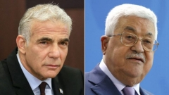 Israeli PM Yair Lapid, left, and Palestinian National Authority President Mahmoud Abbas. (Getty Images) 