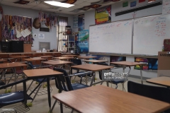 An empty classroom at the Utopia Independent School on May 26, 2022 in Utopia, Texas. (Photo by ALLISON DINNER/AFP via Getty Images)