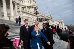 Representative Kat Cammack (C), Republican of Florida, laughs as she takes photographs with fellow first-term Republican members of Congress on the steps of the US Capitol in Washington, DC, January 4, 2021. (Photo by SAUL LOEB/AFP via Getty Images)
