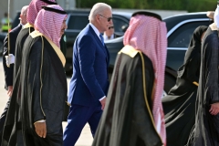 resident Joe Biden boards Air Force One before departing from King Abdulaziz International Airport in the Saudi city of Jeddah on July 16, 2022, at the end of his first tour in the Middle East as president. (Photo by MANDEL NGAN/AFP via Getty Images)