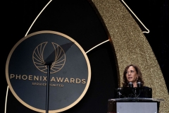 Vice President Kamala Harris speaks during the Phoenix Awards Dinner at the Washington Convention Center in Washington, DC on October 1, 2022. (Photo by BRENDAN SMIALOWSKI/AFP via Getty Images)