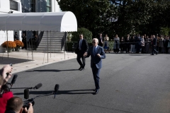  President Joe Biden speaks to the press while walking to Marine One on the South Lawn of the White House October 20, 2022, in Washington, DC. - Biden is travelling to Pittsburgh and Philadelphia. (Photo by BRENDAN SMIALOWSKI/AFP via Getty Images)