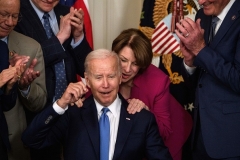 Sen. Amy Klobuchar (D-Minn.)Sen. Amy Klobuchar (D-Minn.) thanks President Joe Biden after he gave her the pen he used to sign the Ocean Shipping Reform Act of 2022 on June 16, 2022. (Photo by Nicholas Kamm / AFP/Getty Images) 