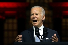 President Biden warns that democracy is at stake.  (Photo by JIM WATSON/AFP via Getty Images)